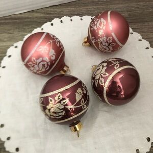 Vtg Rose Design Sparkly Holiday Ornaments